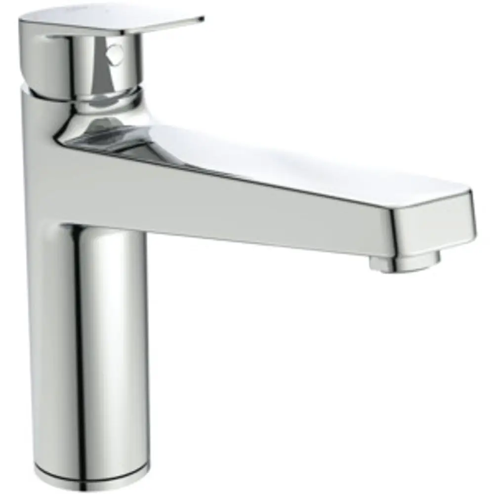 Küchenarmatur in Chrom, hergestellt von Ideal Standard. Das Design umfasst einen ausgezogenen Auslauf und einen hohen Wasserhahn für einfaches Befüllen von Behältern.